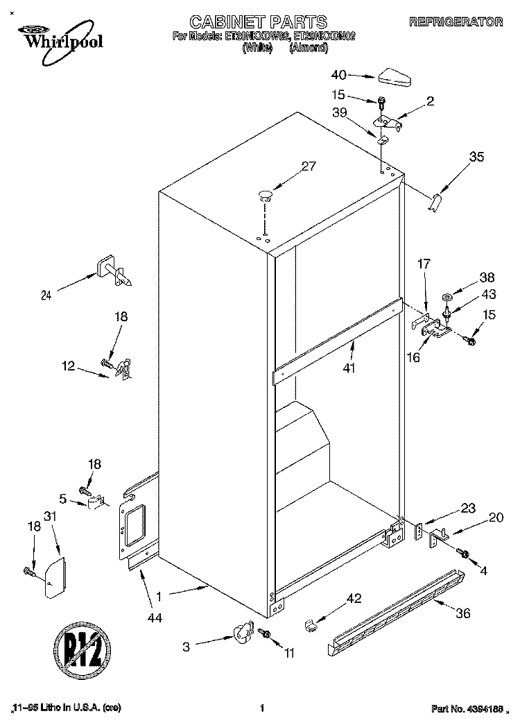 CABINET Diagram and Parts List for ET20NKXDW02  Whirlpool Refrigerator