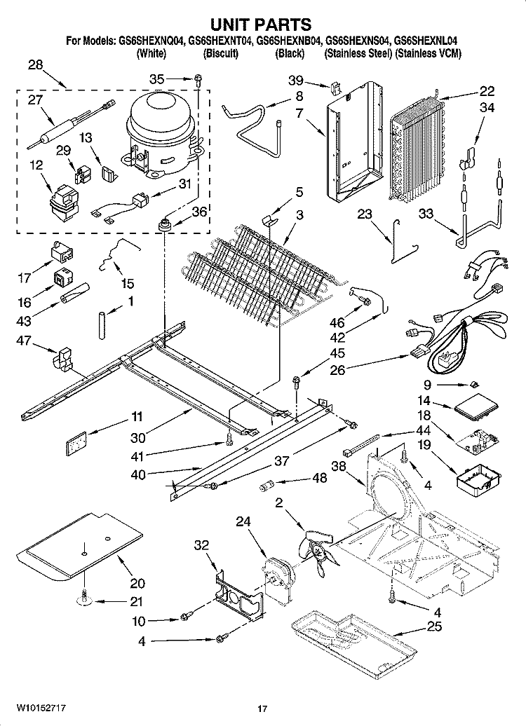 UNIT PARTS Diagram and Parts List for GS6SHEXNQ04  Whirlpool Refrigerator