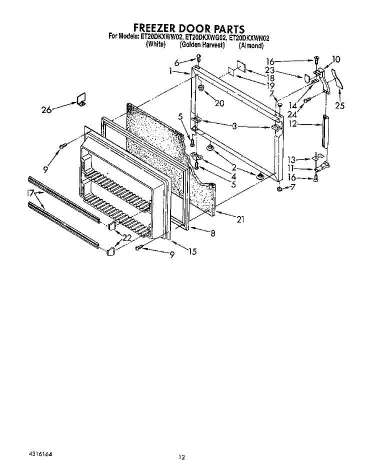 FREEZER DOOR Diagram and Parts List for ET20DKXWN02  Whirlpool Refrigerator