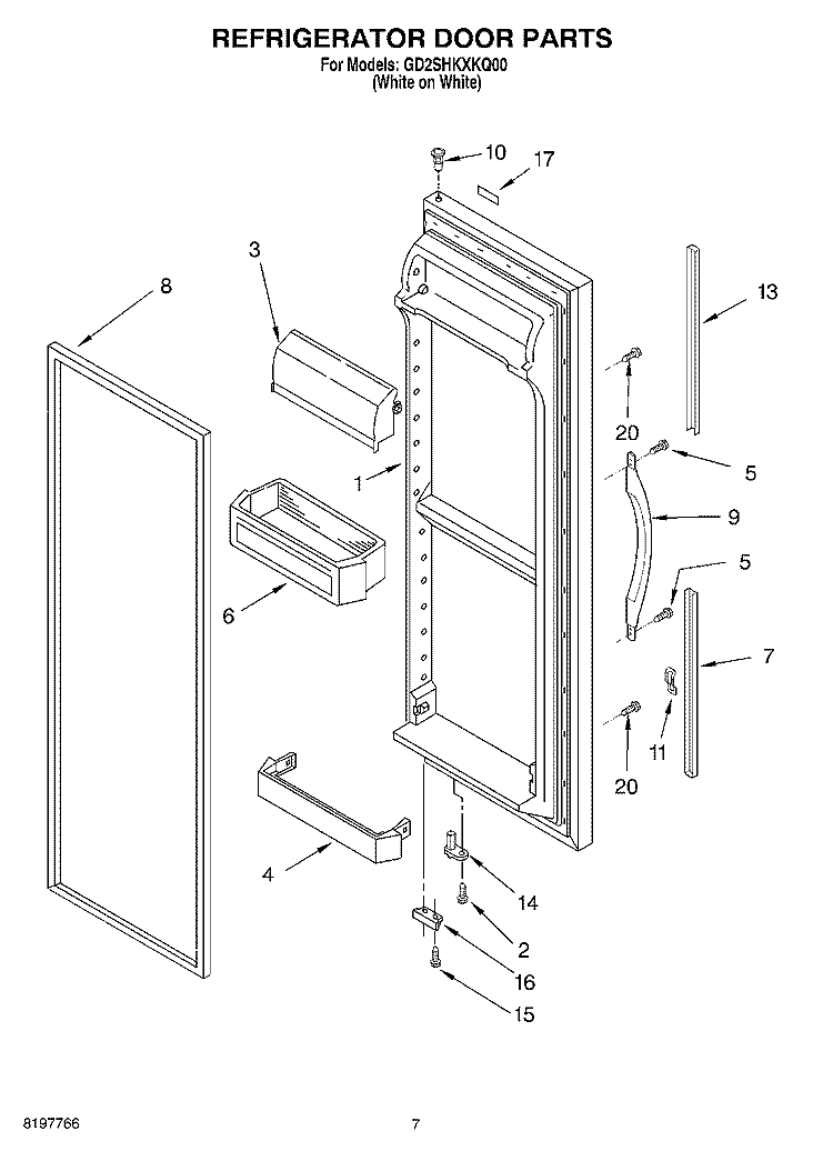 REFRIGERATOR DOOR Diagram and Parts List for GD2SHKXKQ00  Whirlpool Refrigerator