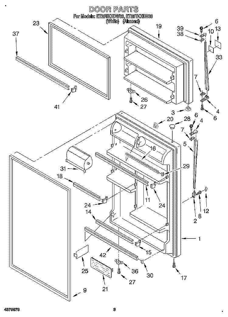 DOOR Diagram and Parts List for ET20TKXDW00  Whirlpool Refrigerator