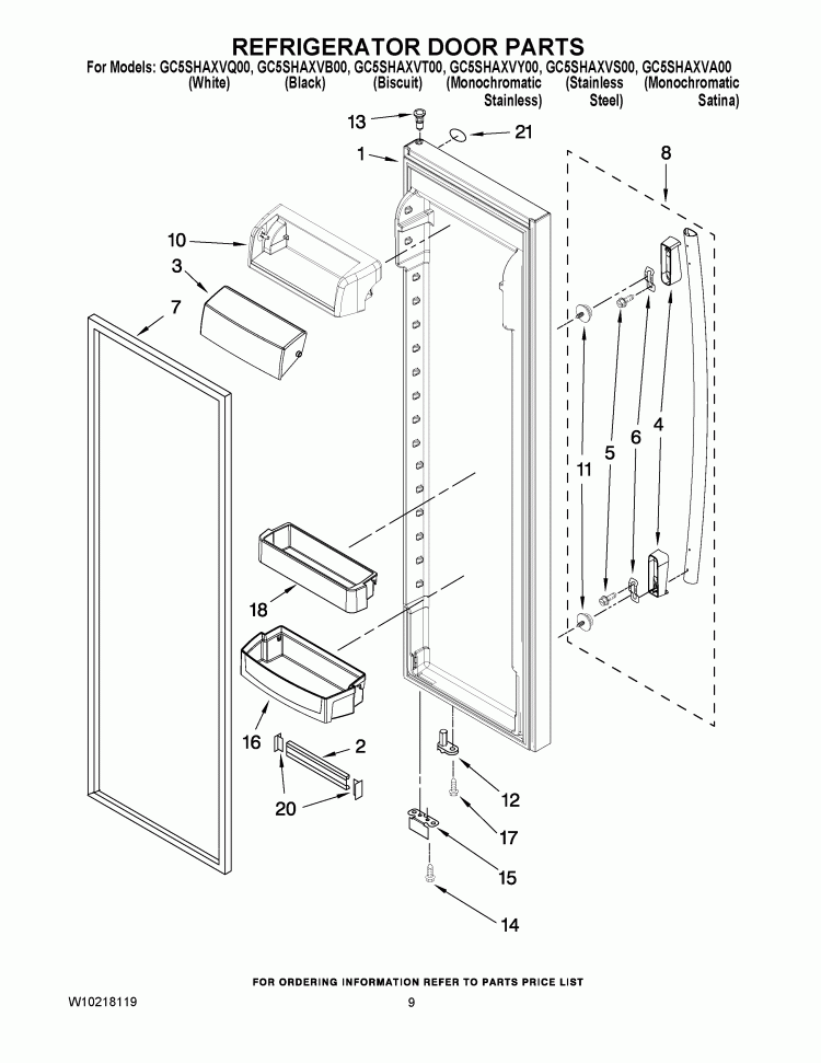 REFRIGERATOR DOOR PARTS Diagram and Parts List for  Whirlpool Refrigerator