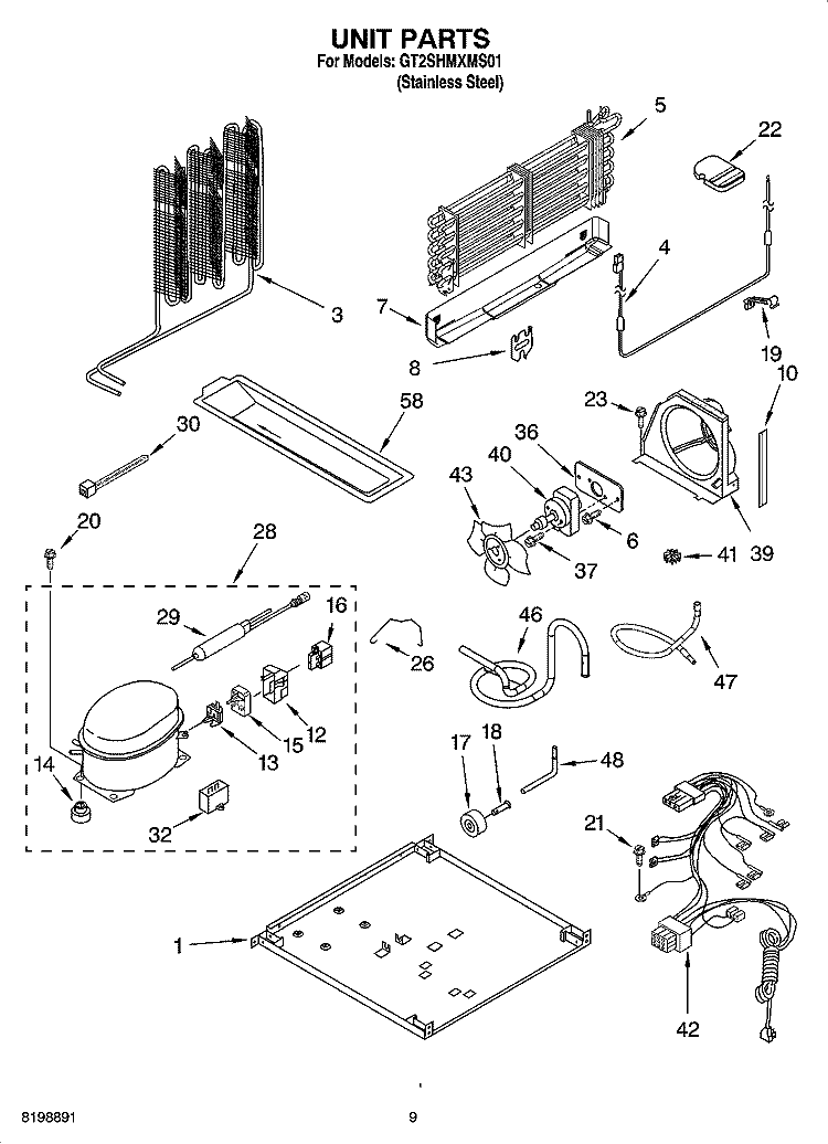 UNIT PARTS Diagram and Parts List for GT2SHMXMS01  Whirlpool Refrigerator