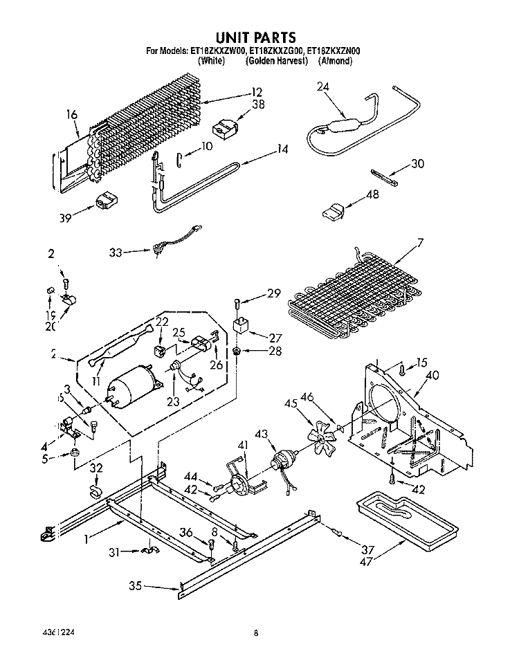 UNIT Diagram and Parts List for ET18ZKXZN00  Whirlpool Refrigerator