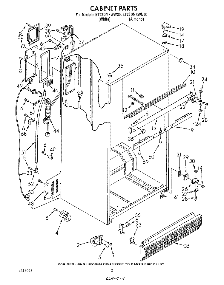 CABINET Diagram and Parts List for ET22DMXWW00  Whirlpool Refrigerator