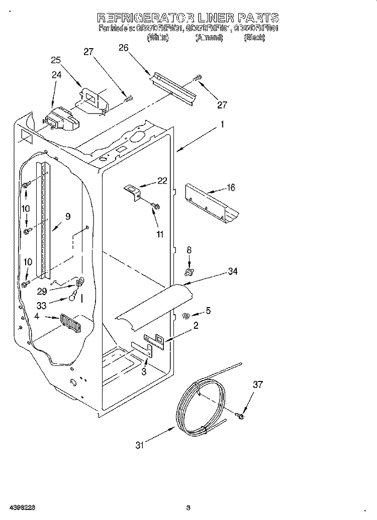 REFRIGERATOR LINER Diagram and Parts List for GD27DFXFB01  Whirlpool Refrigerator
