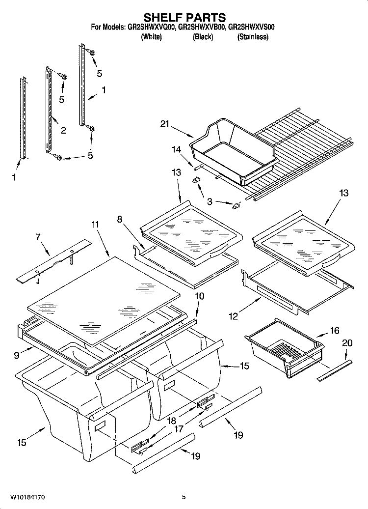 SHELF PARTS Diagram and Parts List for GR2SHWXVB00  Whirlpool Refrigerator
