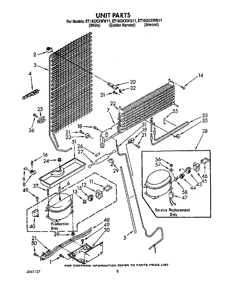 UNIT Diagram and Parts List for ET18GKXWN11  Whirlpool Refrigerator