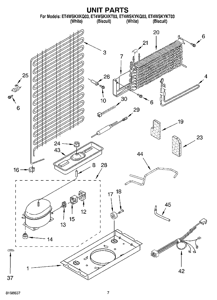 UNIT PARTS Diagram and Parts List for ET4WSKYKT03  Whirlpool Refrigerator