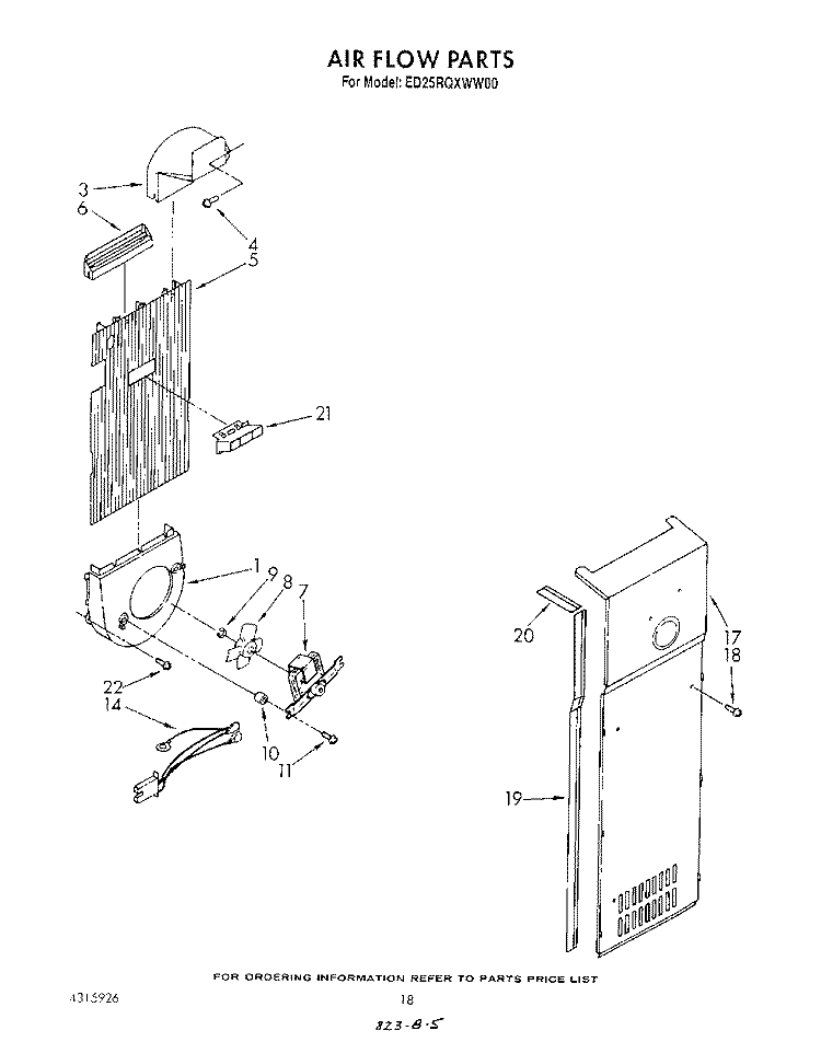 AIR FLOW Diagram and Parts List for ED25RQXWW00  Whirlpool Refrigerator
