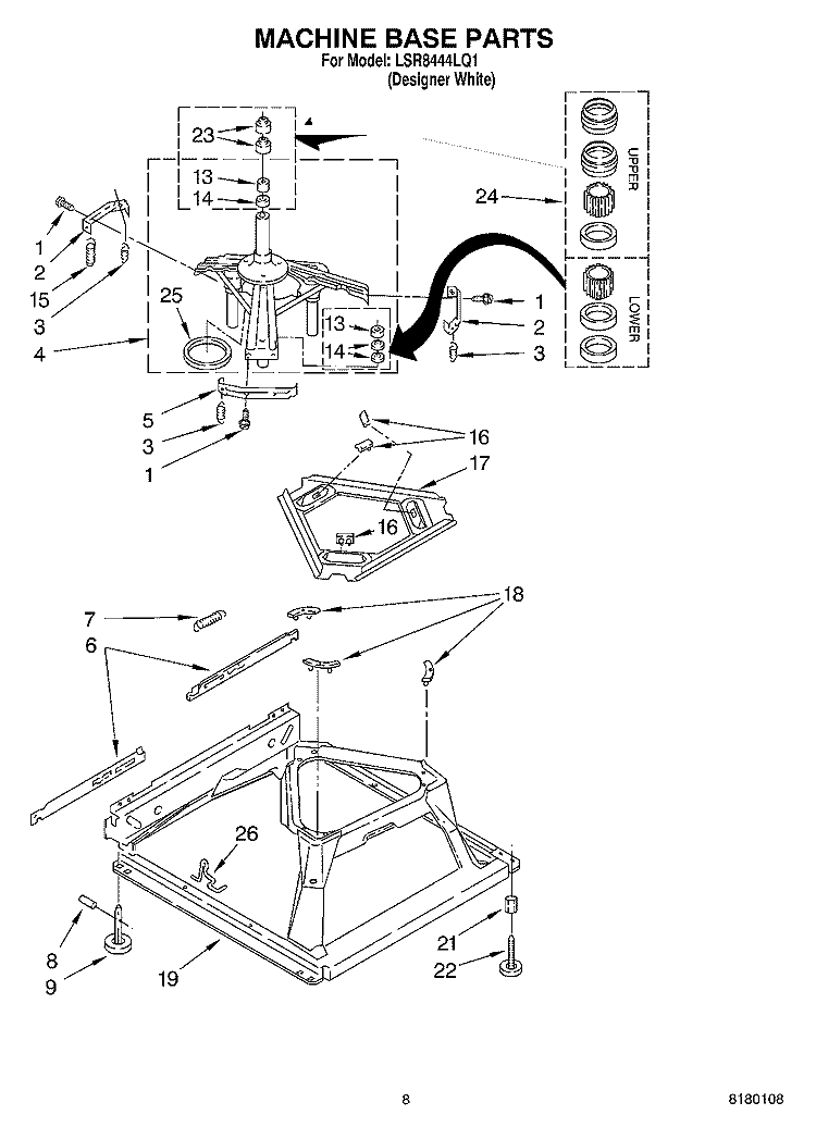 MACHINE BASE PARTS Diagram and Parts List for  Whirlpool Washer