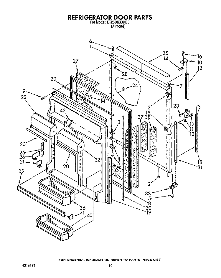 REFRIGERATOR DOOR Diagram and Parts List for ET25DKXXN00  Whirlpool Refrigerator