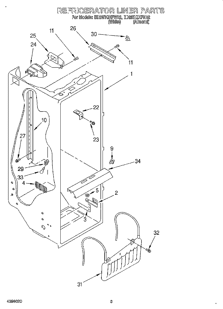REFRIGERATOR LINER Diagram and Parts List for ED25RQXFN02  Whirlpool Refrigerator