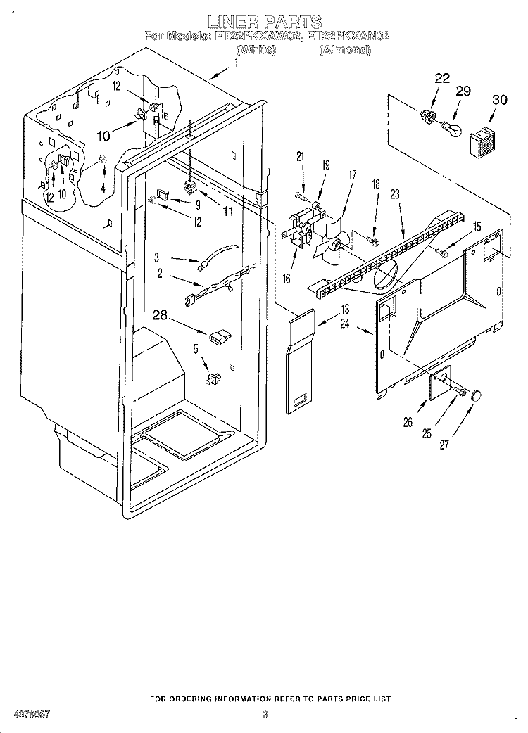 LINER Diagram and Parts List for ET22PKXAN02  Whirlpool Refrigerator