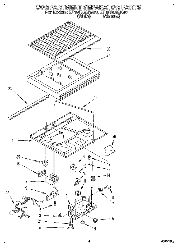 COMPARTMENT SEPARATOR Diagram and Parts List for ET18TKXBN00  Whirlpool Refrigerator