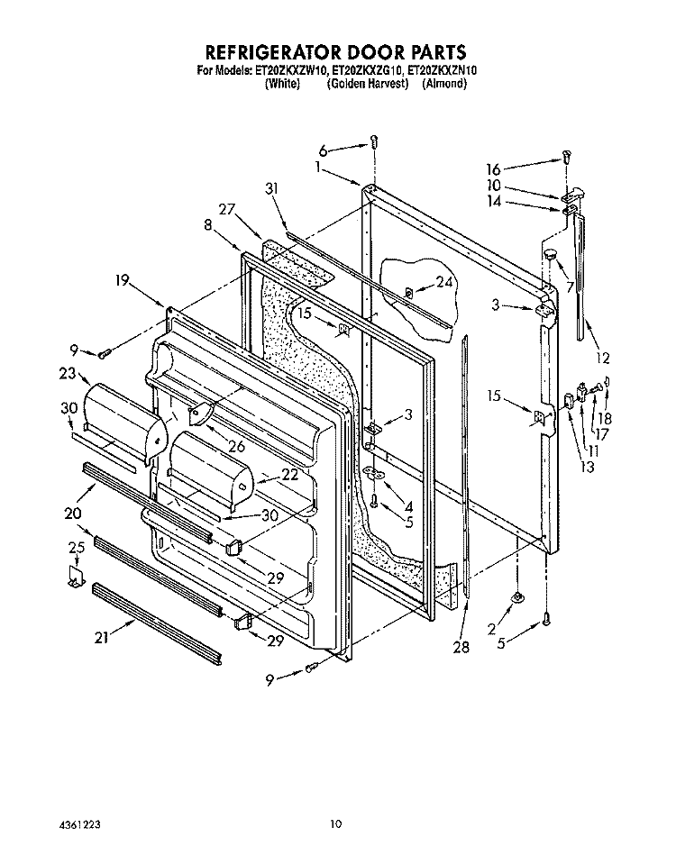 REFRIGERATOR DOOR, LIT/OPTIONAL Diagram and Parts List for ET20ZKXZN10  Whirlpool Refrigerator