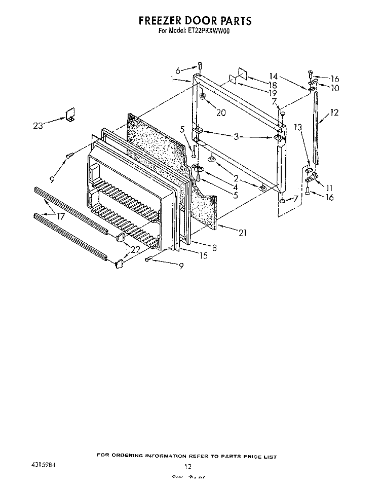FREEZER DOOR Diagram and Parts List for ET22PKXWN00  Whirlpool Refrigerator