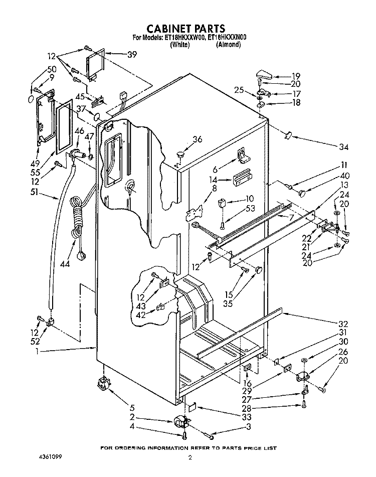 CABINET Diagram and Parts List for ET18HKXXW00  Whirlpool Refrigerator