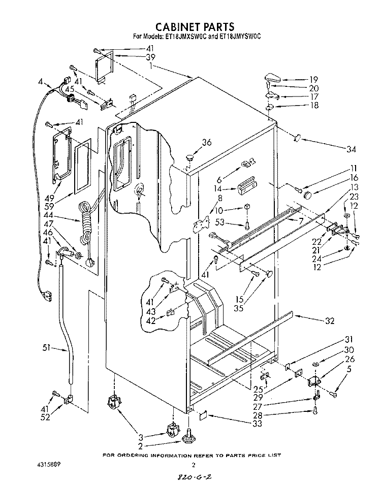 CABINET Diagram and Parts List for ET18JMYSF0C  Whirlpool Refrigerator