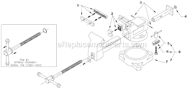 Page A Diagram and Parts List for 1980-1993 Wilton Vise