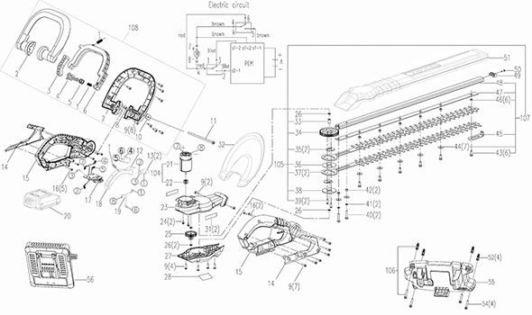 Worx Wg251 Diagram and Parts List for  Worx Hedge Trimmer