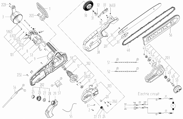 Worx Wg305 Diagram and Parts List for  Worx Chainsaw