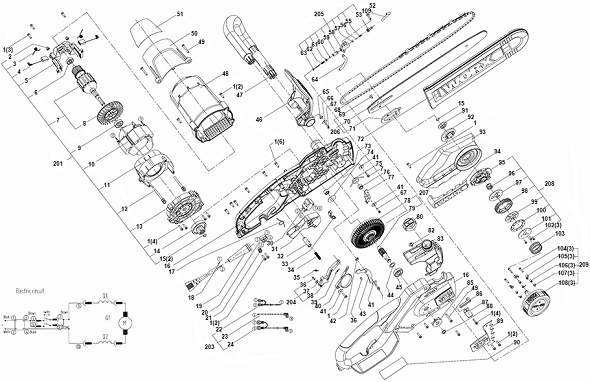 Worx Wg304 Diagram and Parts List for  Worx Chainsaw