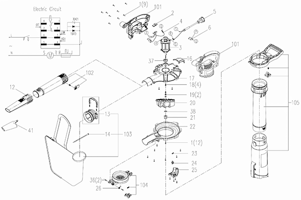 Worx Wg518 Diagram and Parts List for  Worx Leaf Blower / Vacuum