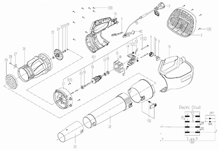 Worx Wg516 Diagram and Parts List for  Worx Leaf Blower / Vacuum